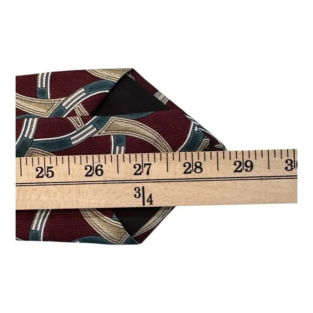 Henry Grethel Men's‎ Handmade Silk Tie Geometric Abstract Maroon blue Pattern